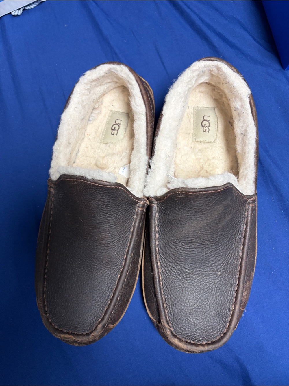 UGG Men’s Dark Brown Leather Shearling-Lined Slip-Ons